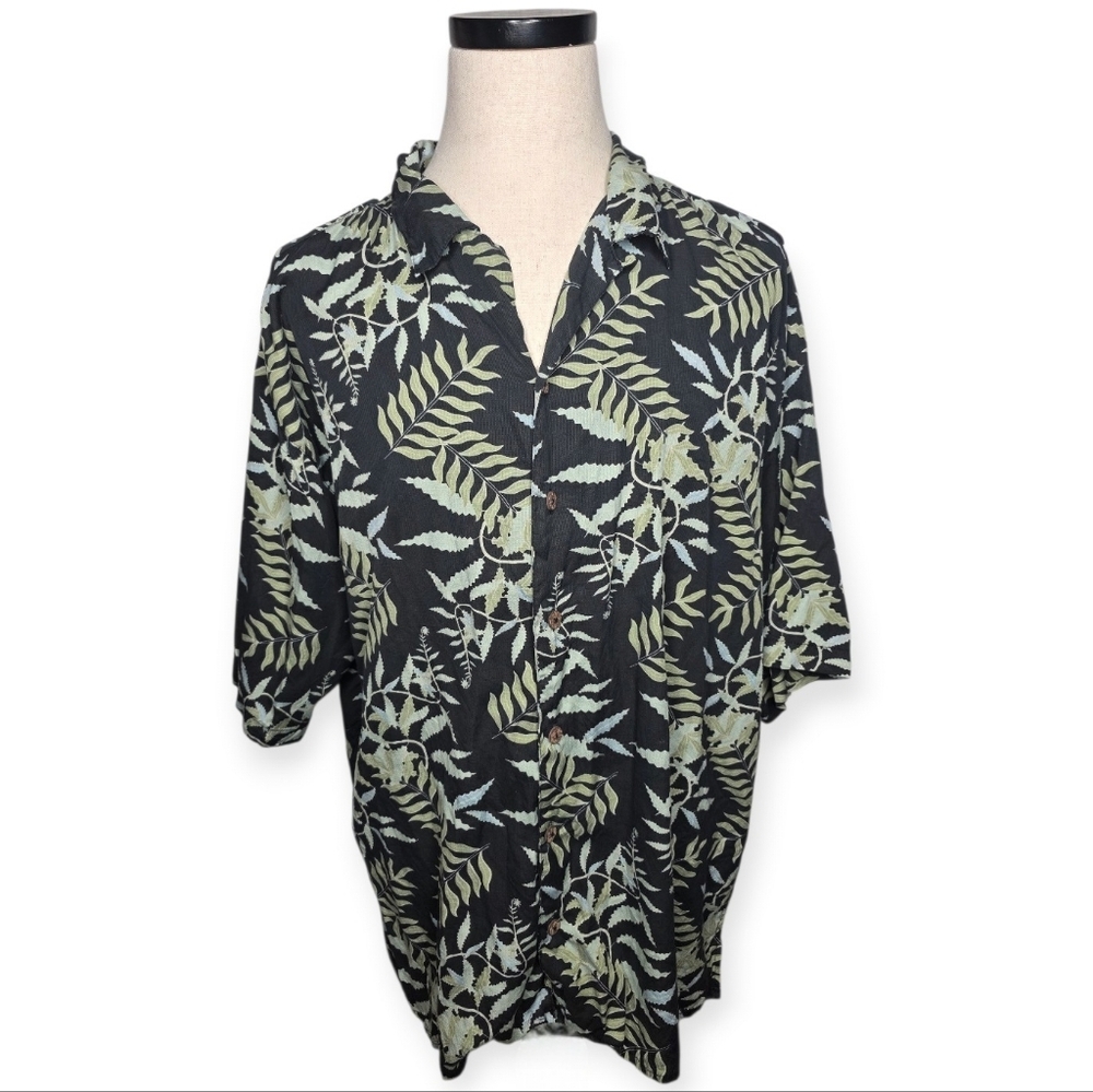 Pusser’s Silk Blend Hawaiian Shirt XL Black Green Tropical Camp Collar